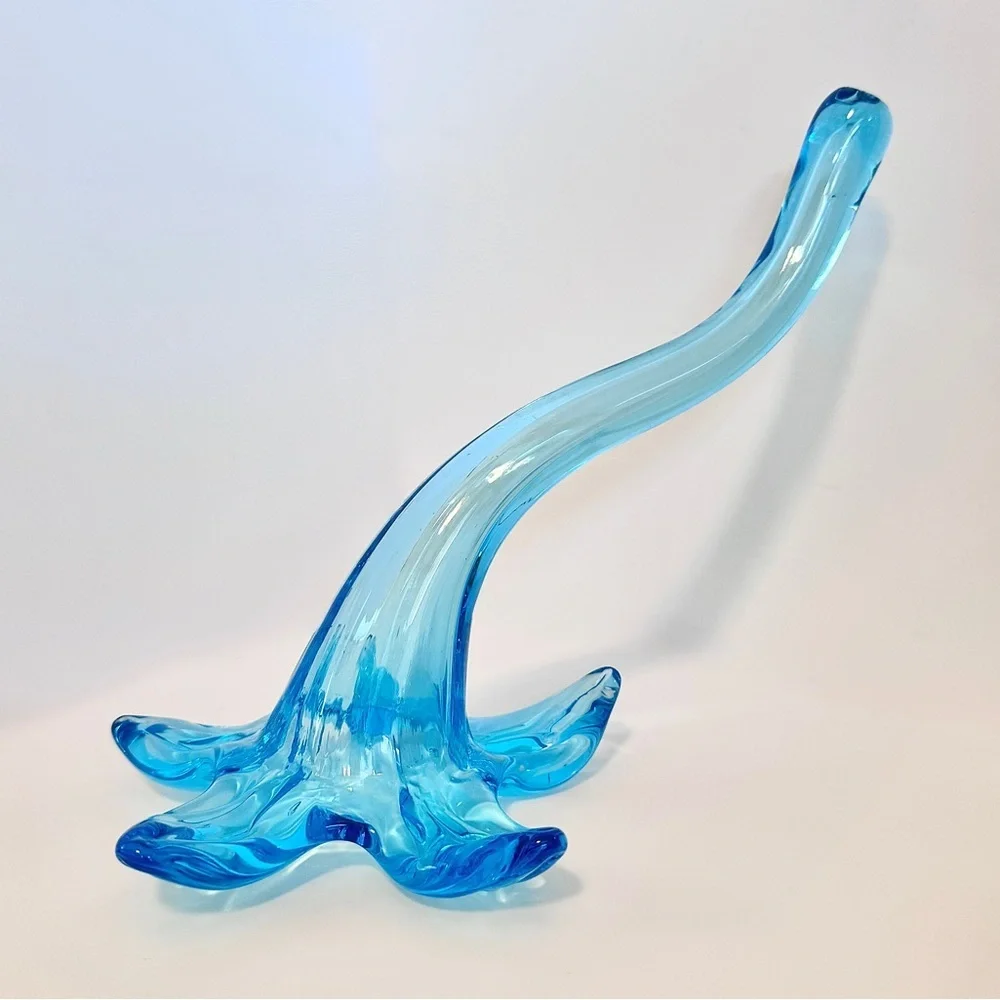 Hand Blown Aqua Blue Pulled Glass Epergne Flower Horn Vase